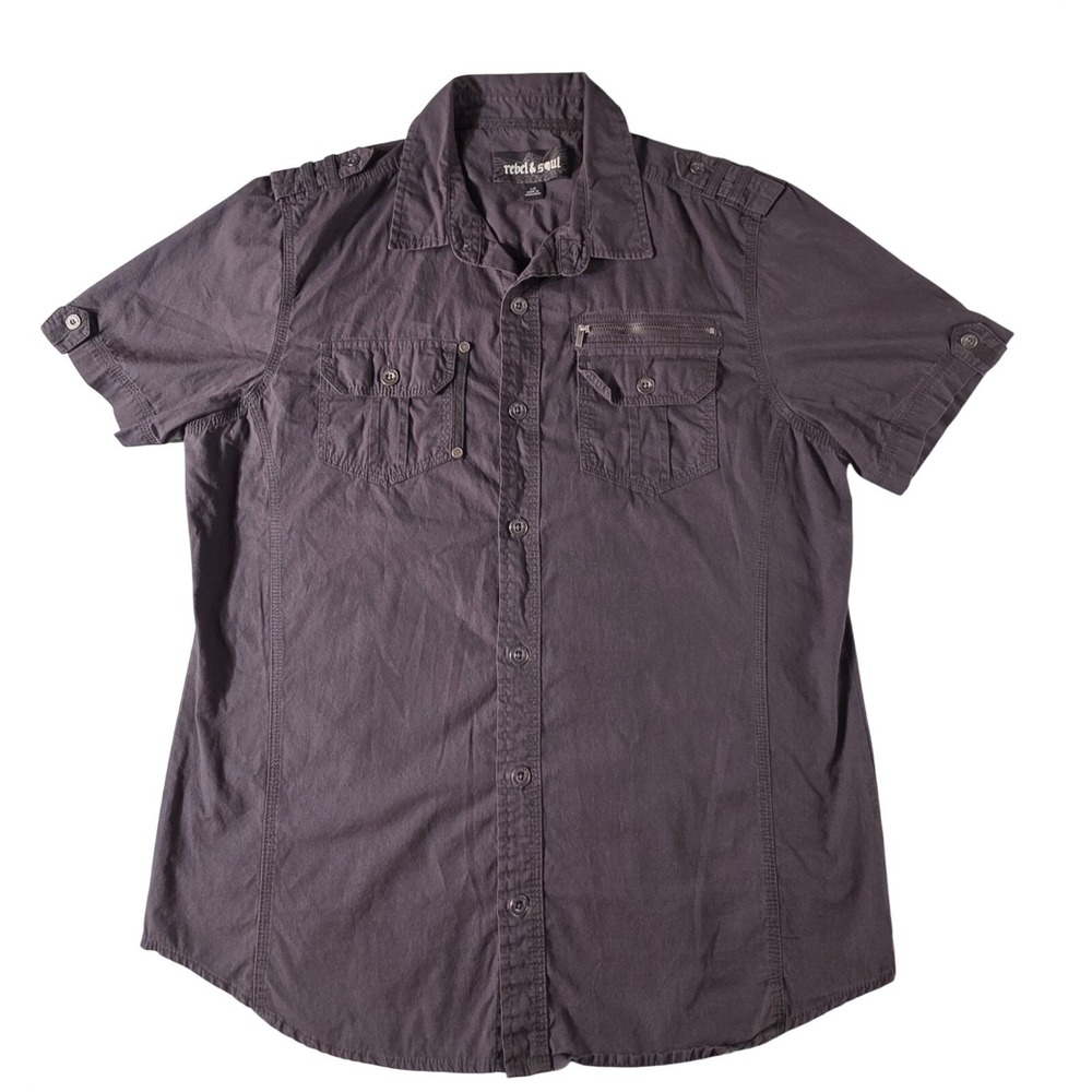 Rebel & Soul Mens Large Black Button Down Short Sleeve Metal Alternative Shirt